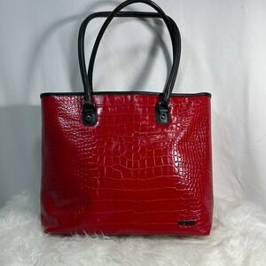 Hartmann Red Croc Embossed Patent Leather‎ Tote Bag Shoulder Handbag Womens